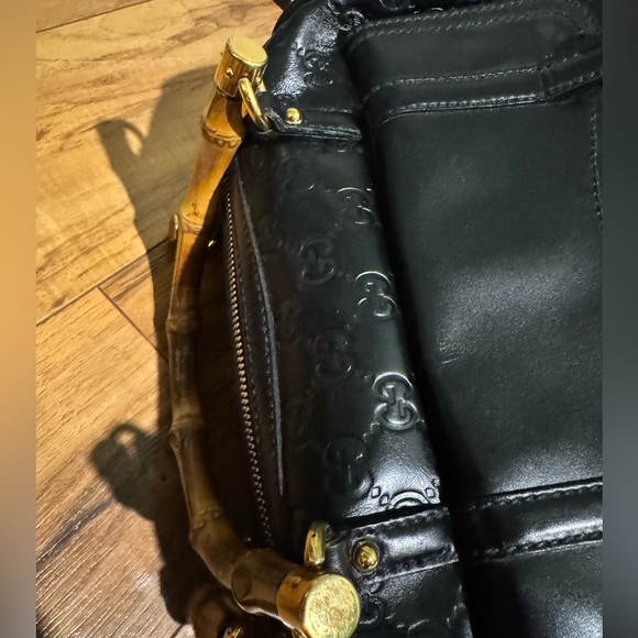 Auth Gucci bamboo leather Guccissima monogram Boston flap pocket handbag vintage - Picture 3 of 9